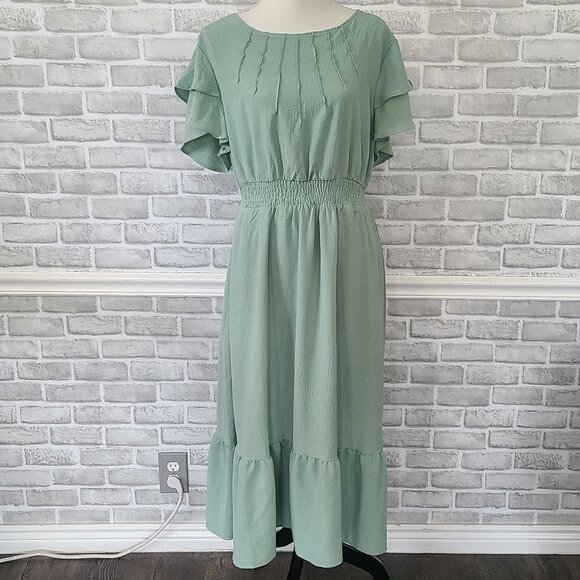 Hanna Nikole Green Ruffle Tiered Maxi Dress Plus 20W Party Modest Dance NEW - Picture 11 of 11